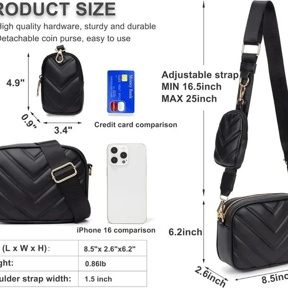 Small Quilted Crossbody Bags for Women Stylish Leather Purse Designer Handbag wi - Picture 3 of 7